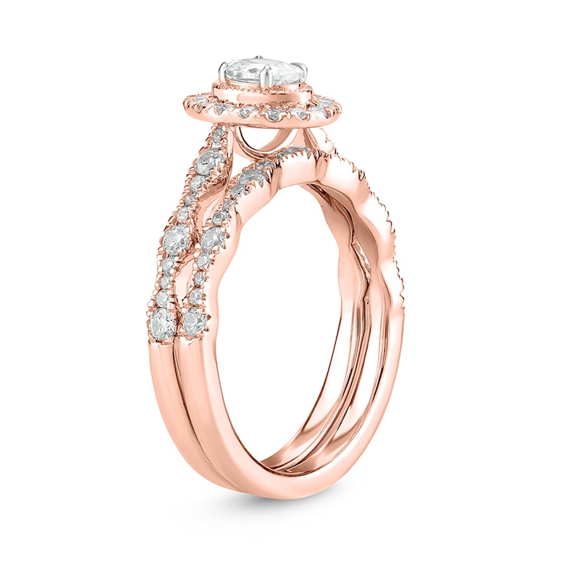 Main Image 2 of 1 CT. T.W. Oval Diamond Frame Vintage-Style Bridal Set in 14K Rose Gold