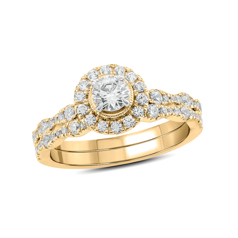 Main Image 1 of 1 CT. T.W. Diamond Frame Vintage-Style Bridal Set in 10K Gold