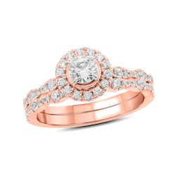 1 CT. T.W. Diamond Frame Vintage-Style Bridal Set in 10K Rose Gold