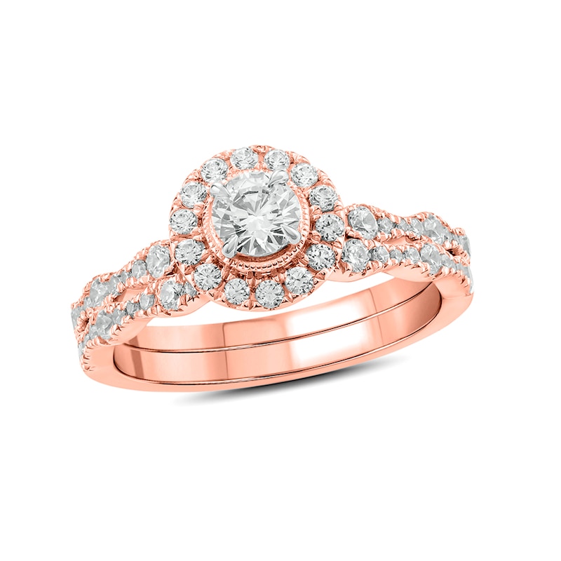 Main Image 1 of 1 CT. T.W. Diamond Frame Vintage-Style Bridal Set in 10K Rose Gold