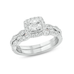 1 CT. T.W. Diamond Cushion Frame Art Deco Vintage-Style Bridal Set in 10K Two-Tone Gold