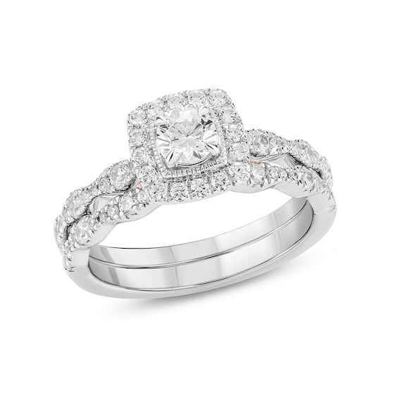 1 CT. T.w. Diamond Cushion Frame Art Deco Vintage-Style Bridal Set in 10K Two-Tone Gold