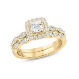 1 CT. T.W. Diamond Cushion Frame Art Deco Vintage-Style Bridal Set in 10K Gold