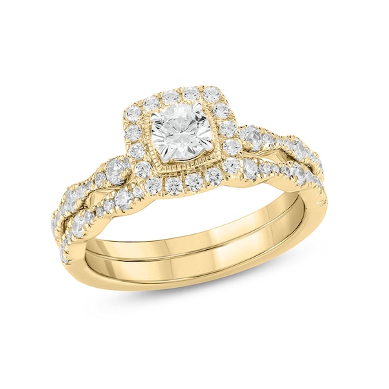 1 CT. T.w. Diamond Cushion Frame Art Deco Vintage-Style Bridal Set in 10K Gold