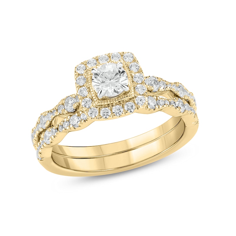 Main Image 1 of 1 CT. T.W. Diamond Cushion Frame Art Deco Vintage-Style Bridal Set in 10K Gold