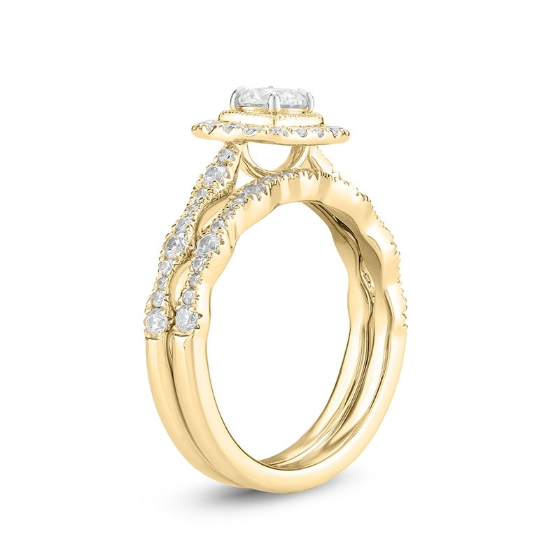 Main Image 2 of 1 CT. T.W. Diamond Cushion Frame Art Deco Vintage-Style Bridal Set in 10K Gold