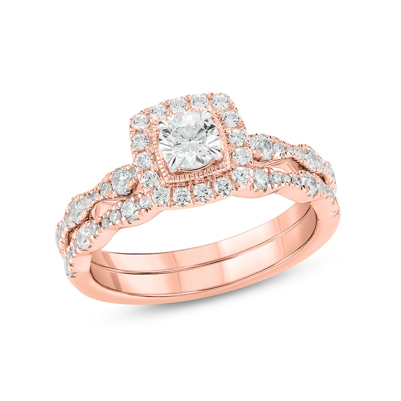 Main Image 1 of 1 CT. T.W. Diamond Cushion Frame Art Deco Vintage-Style Bridal Set in 10K Rose Gold