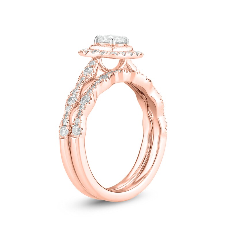 Main Image 2 of 1 CT. T.W. Diamond Cushion Frame Art Deco Vintage-Style Bridal Set in 10K Rose Gold