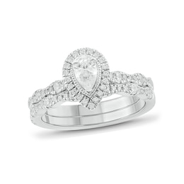 1 CT. T.W. Pear-Shaped Diamond Frame Art Deco Vintage-Style Bridal Set in 14K Two-Tone Gold