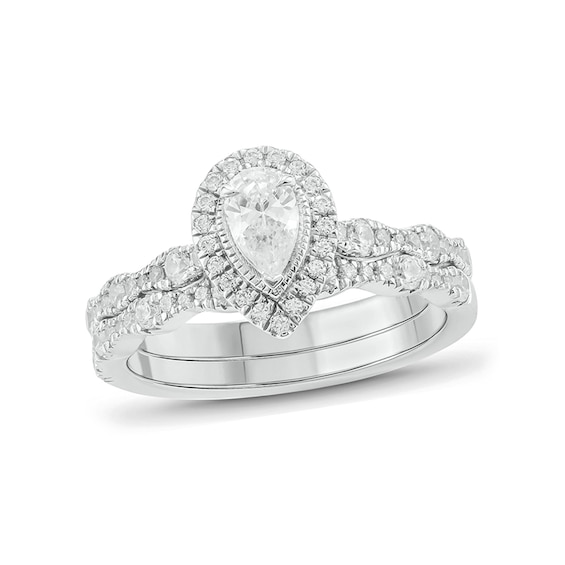 1 CT. T.w. Pear-Shaped Diamond Frame Art Deco Vintage-Style Bridal Set in 14K Two-Tone Gold