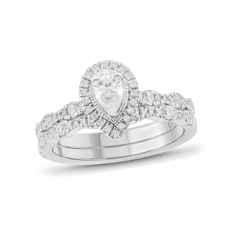 Main Image 1 of 1 CT. T.W. Pear-Shaped Diamond Frame Art Deco Vintage-Style Bridal Set in 14K Two-Tone Gold