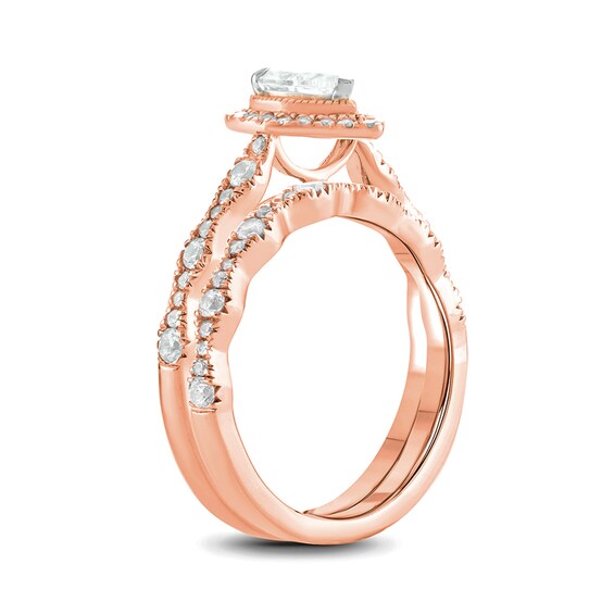 1 CT. T.w. Pear-Shaped Diamond Frame Art Deco Vintage-Style Bridal Set in 14K Rose Gold