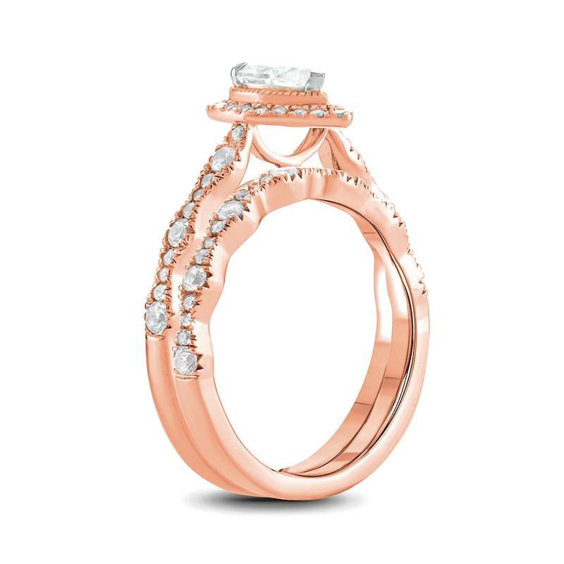 Main Image 2 of 1 CT. T.W. Pear-Shaped Diamond Frame Art Deco Vintage-Style Bridal Set in 14K Rose Gold