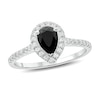 1 CT. T.W. Enhanced Black and White Pear-Shaped Diamond Frame Engagement Ring in 10K White Gold