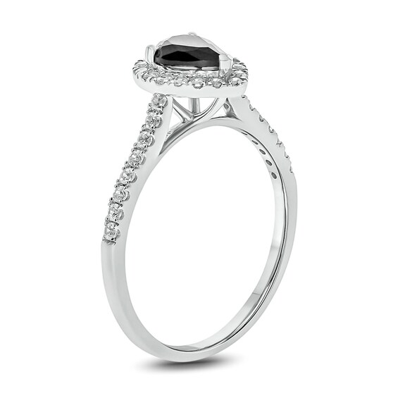 1 CT. T.w. Black and White Pear-Shaped Diamond Frame Engagement Ring in 10K White Gold