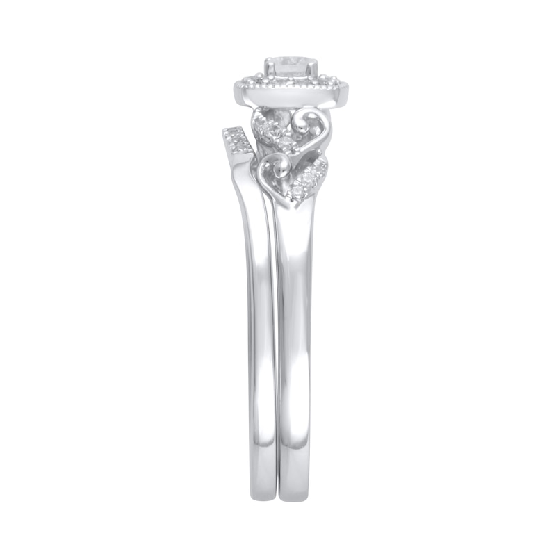 Main Image 2 of 1/4 CT. T.W. Diamond Cushion Frame Heart-Sides Vintage-Style Bridal Set in Sterling Silver
