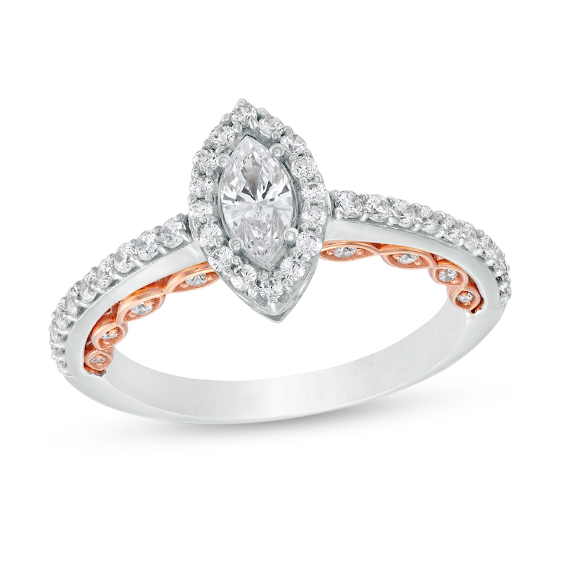 Main Image 1 of 1 CT. T.W. Marquise Diamond Frame Engagement Ring in 14K Two-Tone Gold