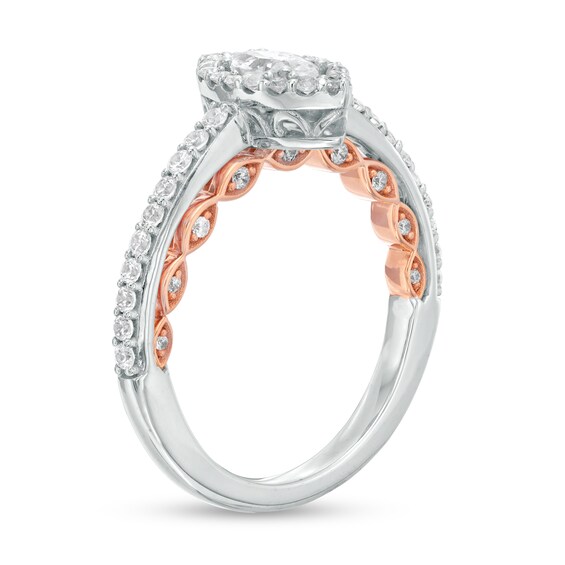 1 CT. T.w. Marquise Diamond Frame Engagement Ring in 14K Two-Tone Gold