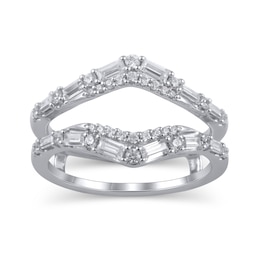 3/4 CT. T.W. Baguette and Round Diamond Chevron Solitaire Enhancer in 14K White Gold
