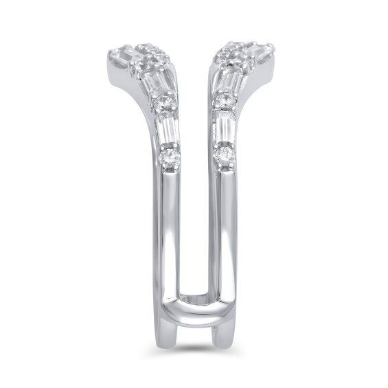 3/4 CT. T.w. Baguette and Round Diamond Chevron Solitaire Enhancer in 14K White Gold