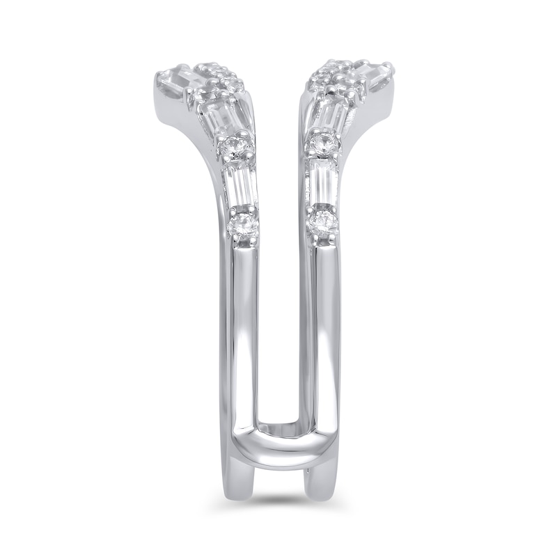 Main Image 2 of 3/4 CT. T.W. Baguette and Round Diamond Chevron Solitaire Enhancer in 14K White Gold
