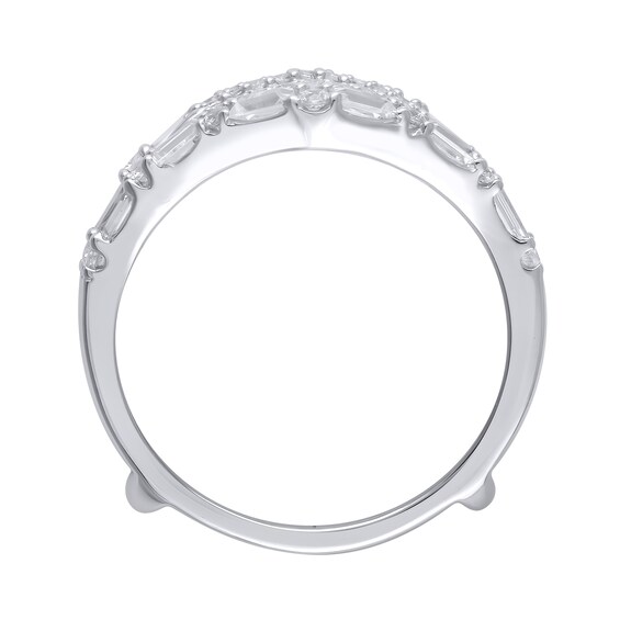 3/4 CT. T.w. Baguette and Round Diamond Chevron Solitaire Enhancer in 14K White Gold