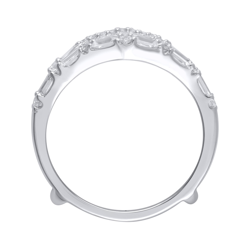 Main Image 3 of 3/4 CT. T.W. Baguette and Round Diamond Chevron Solitaire Enhancer in 14K White Gold