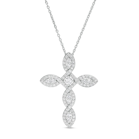 1 CT. T.w. Diamond Cross Pendant in 10K White Gold