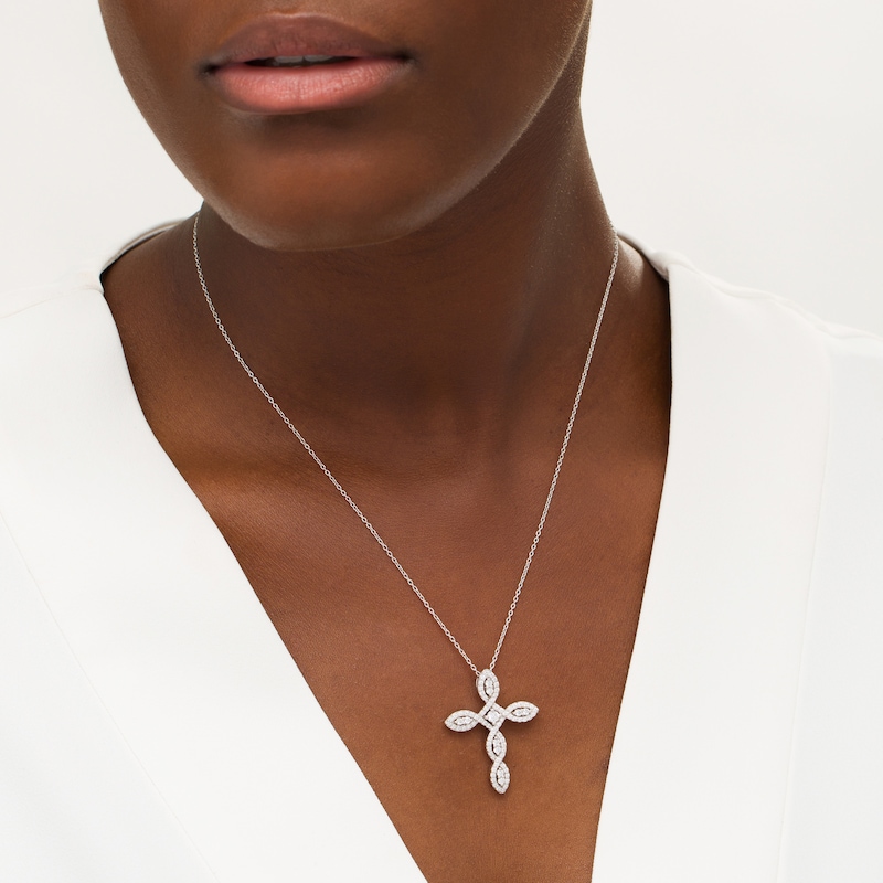 Main Image 2 of 1 CT. T.W. Diamond Cross Pendant in 10K White Gold