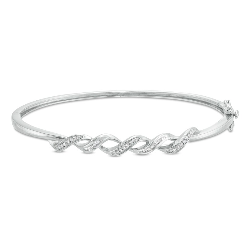 Main Image 1 of 1/5 CT. T.W. Diamond Cascading Ribbon Bangle in Sterling Silver