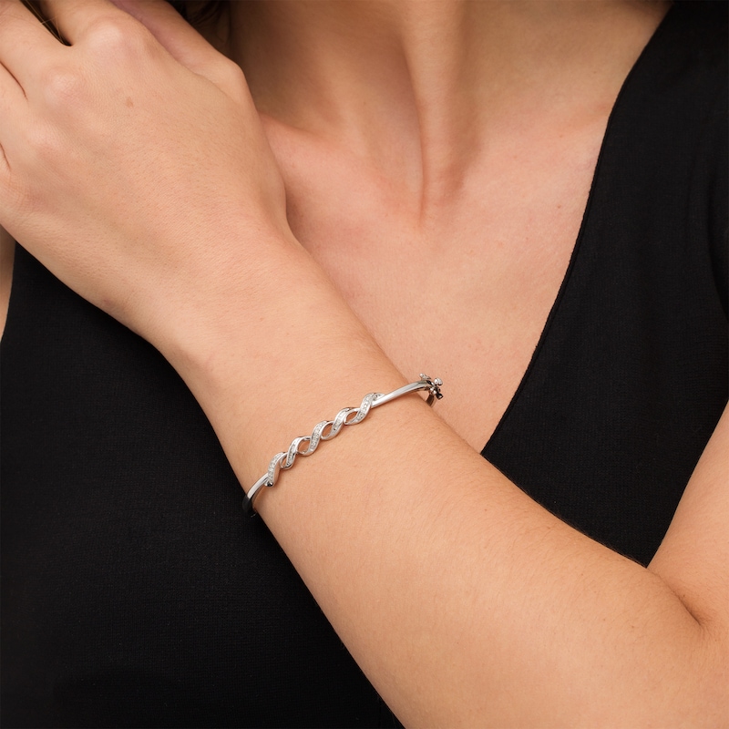 Main Image 2 of 1/5 CT. T.W. Diamond Cascading Ribbon Bangle in Sterling Silver