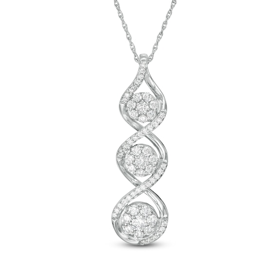 1 CT. T.w. Composite Diamond Linear Three Stone Pendant in Sterling Silver