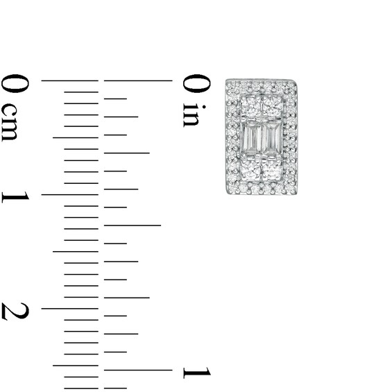 1/2 CT. T.w. Baguette and Round Diamond Rectangle Stud Earrings in 10K White Gold