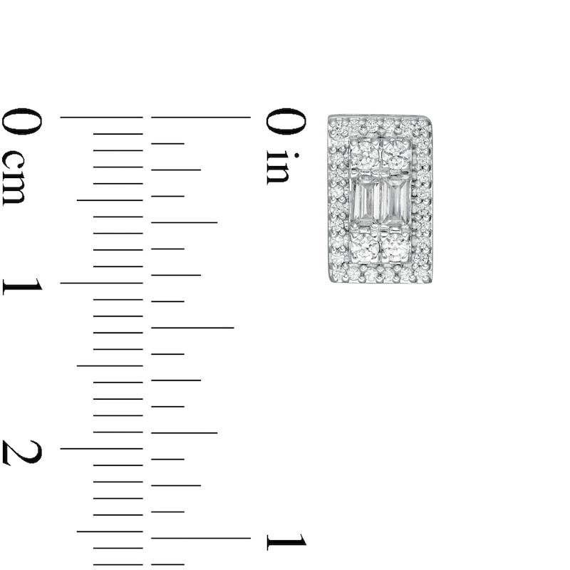 Main Image 3 of 1/2 CT. T.W. Baguette and Round Diamond Rectangle Stud Earrings in 10K White Gold