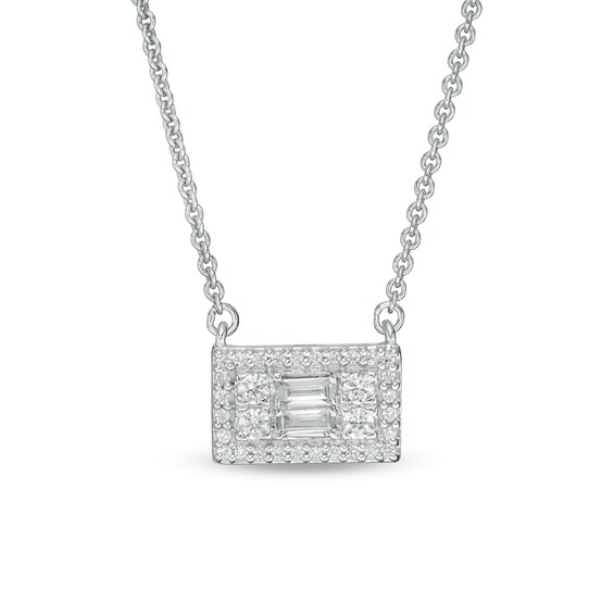 1/4 CT. T.w. Baguette and Round Diamond Sideways Rectangle Necklace in 10K White Gold - 18.25"