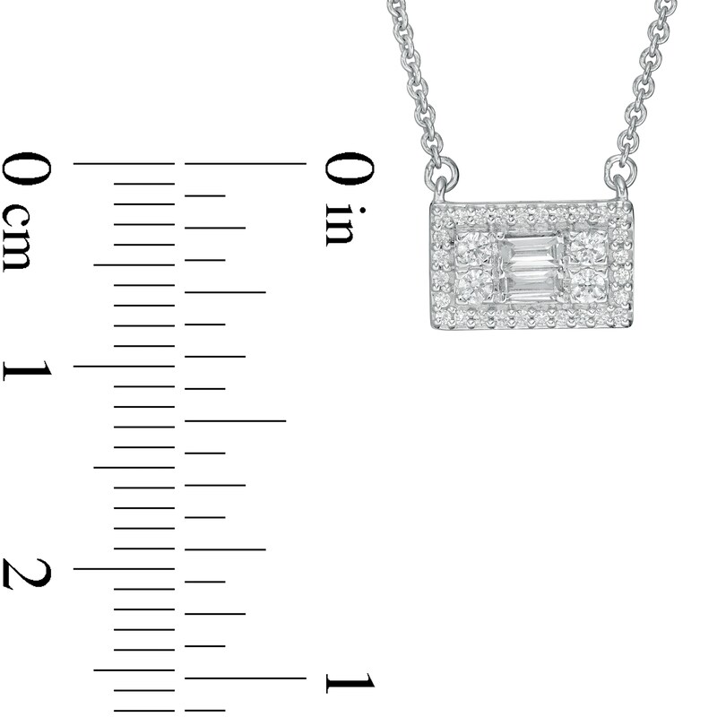 Main Image 3 of 1/4 CT. T.W. Baguette and Round Diamond Sideways Rectangle Necklace in 10K White Gold - 18.25"