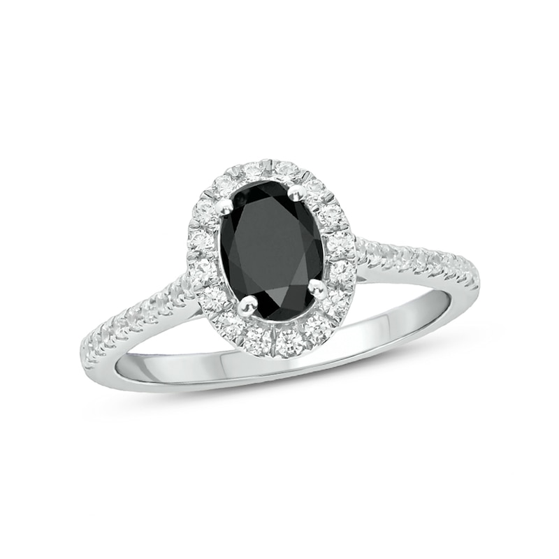 1 CT. T.W. Enhanced Black and White Oval Diamond Frame Engagement Ring in 10K White Gold