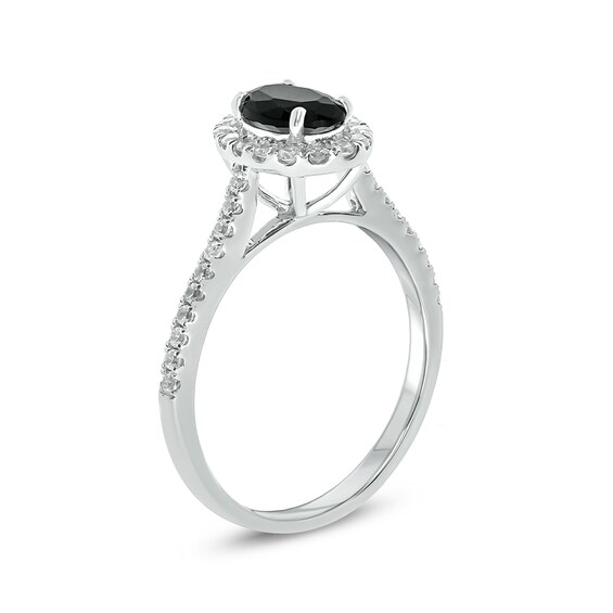 1 CT. T.w. Enhanced Black and White Oval Diamond Frame Engagement Ring in 10K White Gold