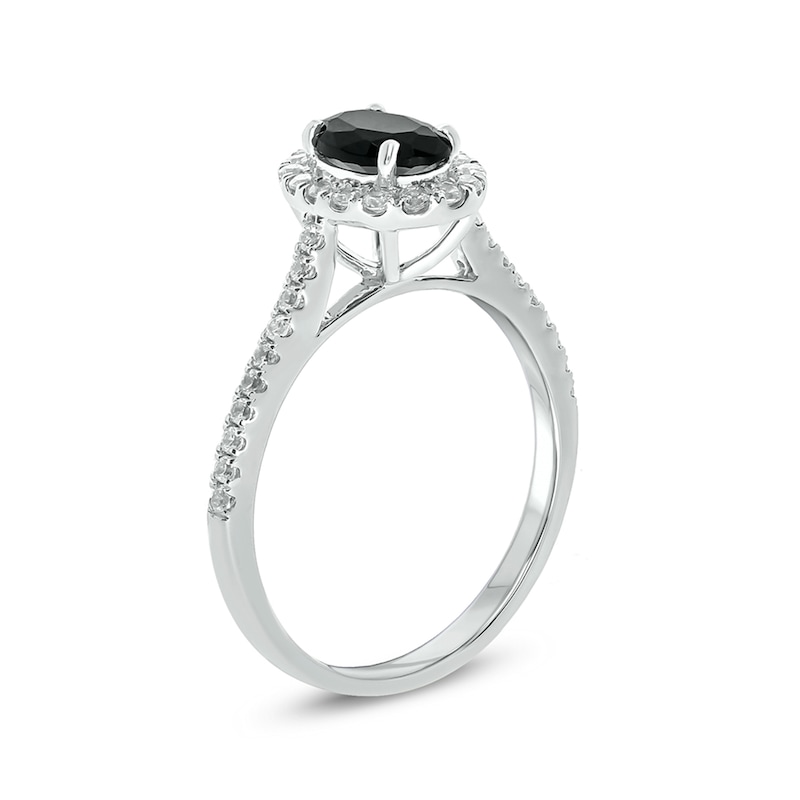 1 CT. T.W. Enhanced Black and White Oval Diamond Frame Engagement Ring in 10K White Gold