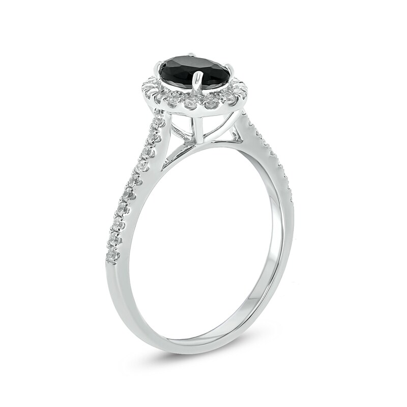 Main Image 2 of 1 CT. T.W. Enhanced Black and White Oval Diamond Frame Engagement Ring in 10K White Gold