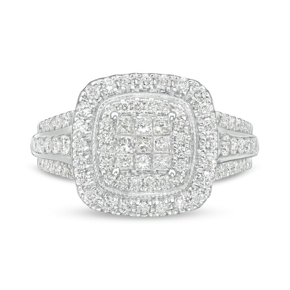1 CT. T.w. Princess-Cut Composite Diamond Double Cushion Frame Engagement Ring in 10K White Gold