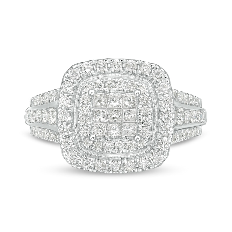 1 CT. T.W. Princess-Cut Composite Diamond Double Cushion Frame Engagement Ring in 10K White Gold