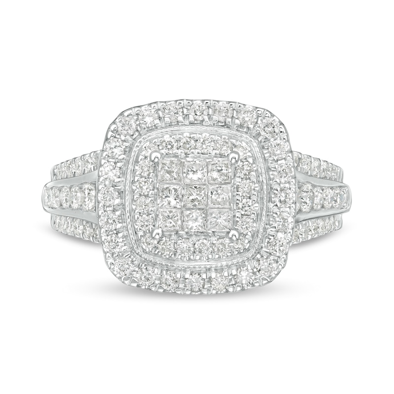 Main Image 4 of 1 CT. T.W. Princess-Cut Composite Diamond Double Cushion Frame Engagement Ring in 10K White Gold
