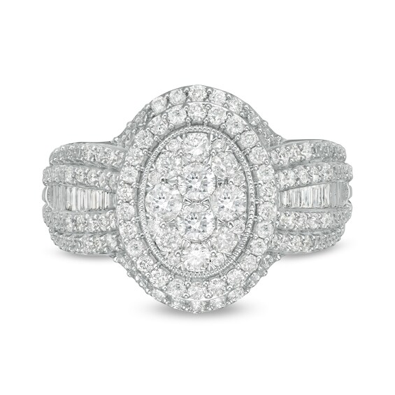 1 CT. T.w. Composite Oval Diamond Frame Multi-Row Engagement Ring in 10K White Gold