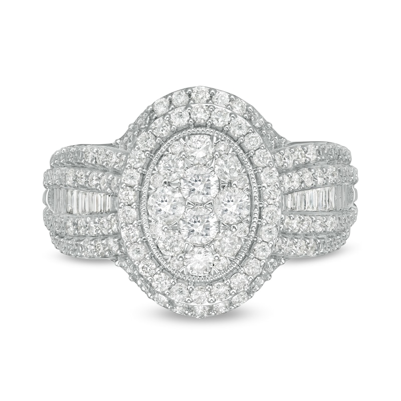 1 CT. T.W. Composite Oval Diamond Frame Multi-Row Engagement Ring in 10K White Gold