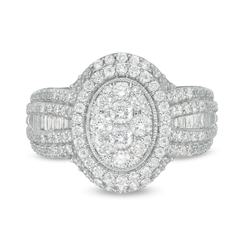 Main Image 1 of 1 CT. T.W. Composite Oval Diamond Frame Multi-Row Engagement Ring in 10K White Gold