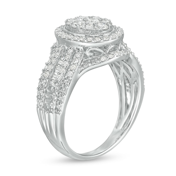 1 CT. T.w. Composite Oval Diamond Frame Multi-Row Engagement Ring in 10K White Gold