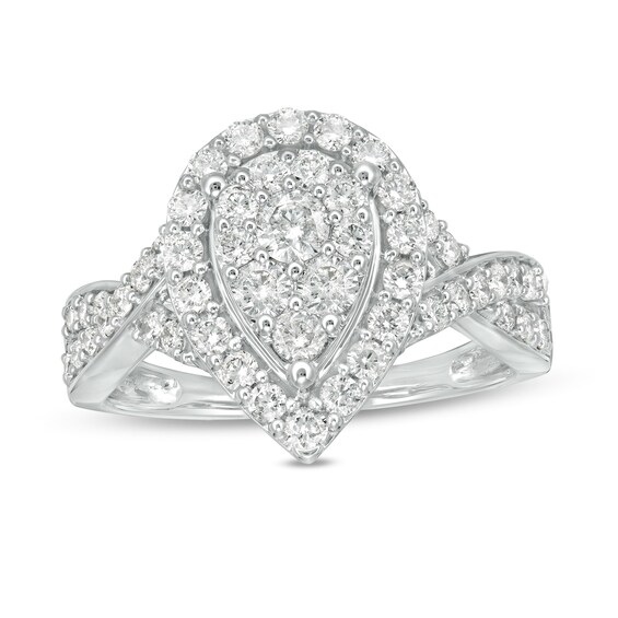 1 CT. T.w. Composite Pear Diamond Frame Twist Shank Engagement Ring in 10K White Gold