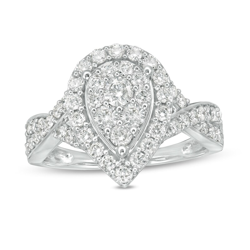 Main Image 1 of 1 CT. T.W. Composite Pear Diamond Frame Twist Shank Engagement Ring in 10K White Gold
