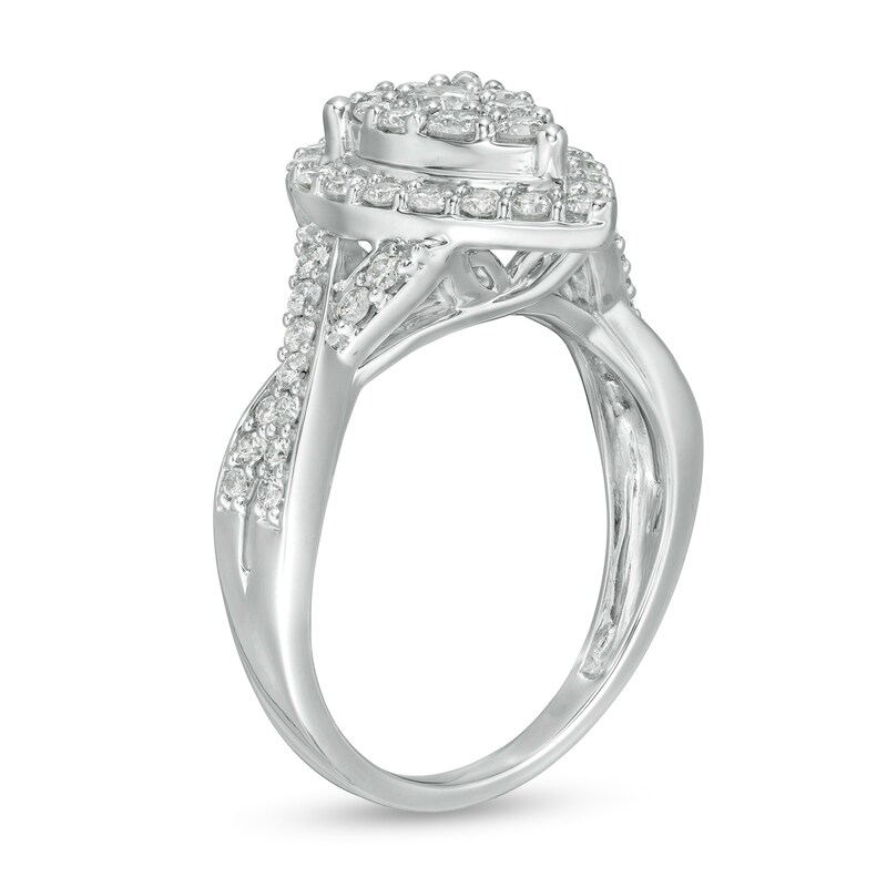 1 CT. T.W. Composite Pear Diamond Frame Twist Shank Engagement Ring in 10K White Gold